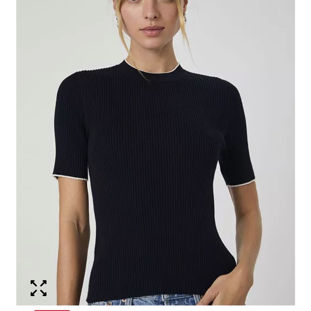 French Connection navy ribbed sweater with white trim